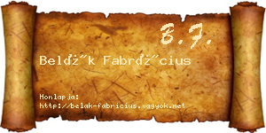 Belák Fabrícius névjegykártya